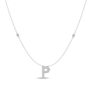 Brilliant Claw Initial P Slider Necklace with 0.40tw of Laboratory-Grown Diamonds in Mirage Sterling Silver and Platinum