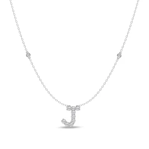Brilliant Claw Initial J Slider Necklace with 0.40tw of Laboratory-Grown Diamonds in Mirage Sterling Silver and Platinum