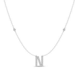 Brilliant Claw Initial N Slider Necklace with 0.40tw of Laboratory-Grown Diamonds in Mirage Sterling Silver and Platinum