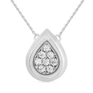 Bezel Set Pear Shaped Slider Necklace with 0.10tw of Diamonds in Sterling Silver