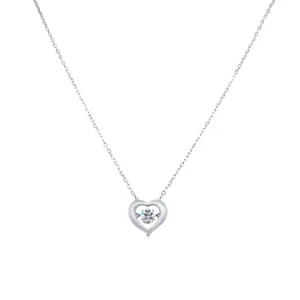 45cm Open Heart Pendant Necklace with Cubic Zirconia in Sterling Silver