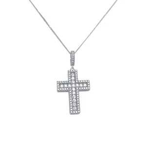 45cm Cubic Zirconia Halo Cross Pendant Necklace in Sterling Silver
