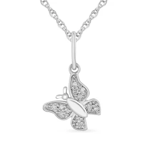 Brilliant Pave Butterly Necklace with 0.03tw of Diamonds in Sterling Silver