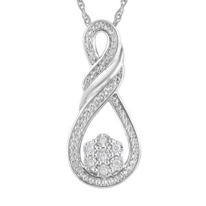 Fancy Flower Swirl Necklace with 0.08tw of Diamonds in Sterling Silver