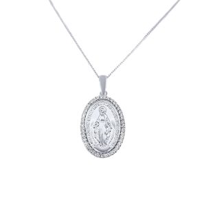 45cm Madonna Pendant Necklace with Cubic Zirconia in Sterling Silver
