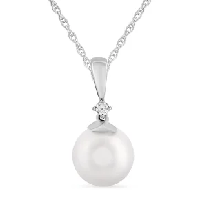 45cm Diamond Set Pearl Necklace in Sterling Silver