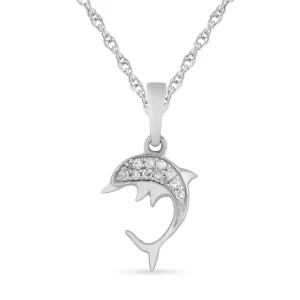 Children's Dolphin Necklace with 0.03tw of Diamonds in Sterling Silver