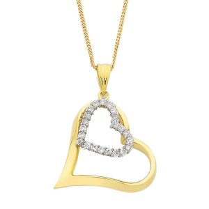 Cubic Zirconia Heart Pendant in 9kt Yellow Bonded Gold