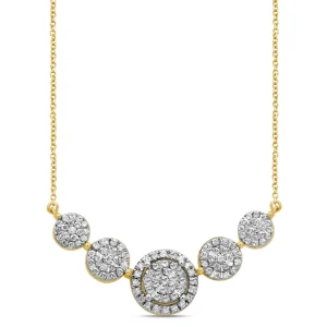 45cm Halo 5 Station Necklace with 0.50tw of Diamonds in 9kt Yellow Gold