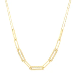 9kt Yellow Gold Links Necklace with Cubic Zirconias