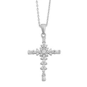45cm Cubic Zirconia Cross Necklace in Sterling Silver