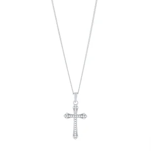45cm Flared Cross Necklace with Cubic Zirconia in Sterling Silver