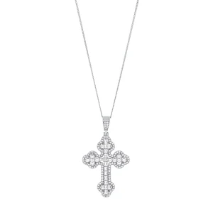 45cm Cubic Zirconia Fancy Cross Sterling Silver Necklace