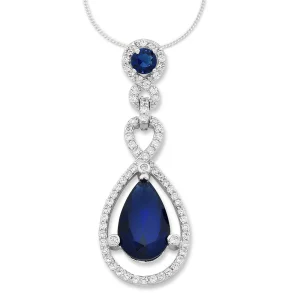 45cm Sterling Silver Blue Cubic Zirconia Pear Necklace