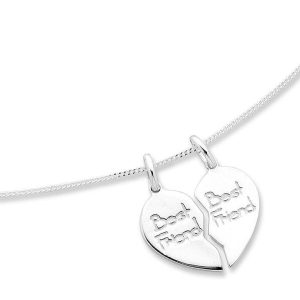 45cm Best Friend Split Heart 2 Chain Necklace in Sterling Silver