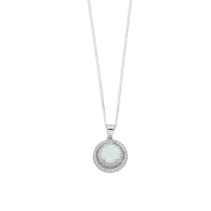 45cm October Birthstone Synthetic Opal and Cubic Zirconia Halo Necklace in Sterling Silver