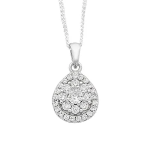 45cm Cubic Zirconia Pear Halo Necklace in Sterling Silver