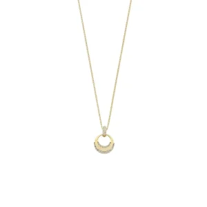 Cubic Zirconia Pave Circle Pendant Necklace in 9kt Yellow Gold