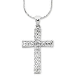 45cm Cubic Zirconia Cross Necklace in Sterling Silver