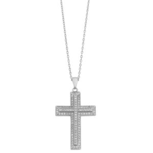 45cm Cubic Zirconia Cross Pendant Necklace in Sterling Silver