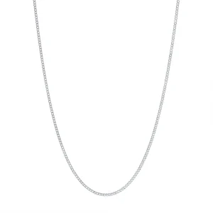 9kt White Gold Diamond Cut Curb Chain Necklace 40cm