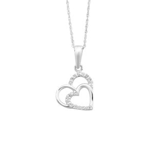 45cm Double Open Heart Cubic Zirconia Necklace in Sterling Silver