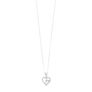 45cm Cubic Zirconia 21st Birthday Heart Pendant Necklace in Sterling Silver