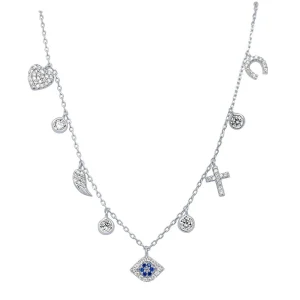 40cm Multi Charm Choker Necklace in Sterling Silver