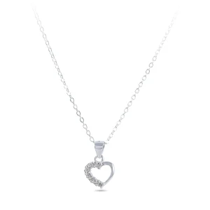 45cm Children's Sterling Silver Cubic Zirconia Heart Necklace