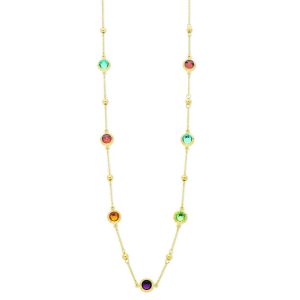 9kt Yellow Gold Silver Infused Multi Coloured Crystal Necklace 75cm