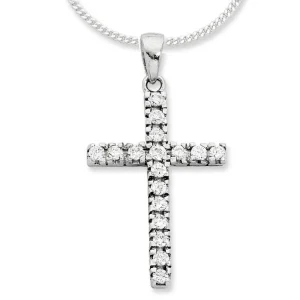 45cm Sterling Silver Cubic Zirconia Cross Necklace
