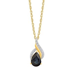 45cm Pear Cut Sapphire Diamond Set Swirl Necklace in 9kt Yellow Gold