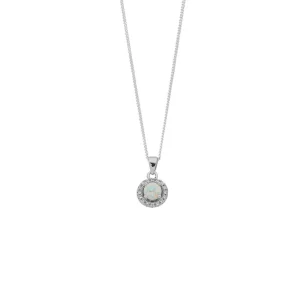 45cm Synthetic Opal and Cubic Zirconia Halo Necklace in Sterling Silver