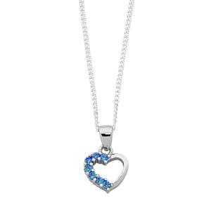40cm Children's Light Blue Cubic Zirconia Heart Necklace in Sterling Silver