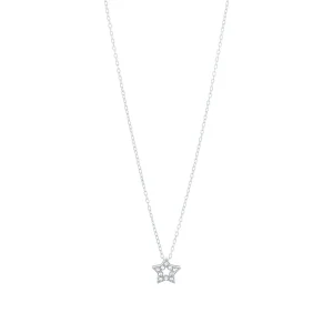45cm Cubic Zirconia Open Star Pendant Necklace in Sterling Silver