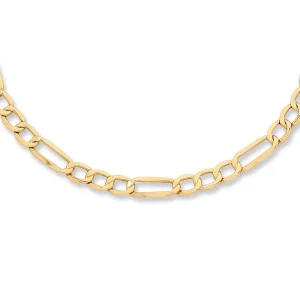 9kt Yellow Gold Silver Infused Figaro Necklace 45cm