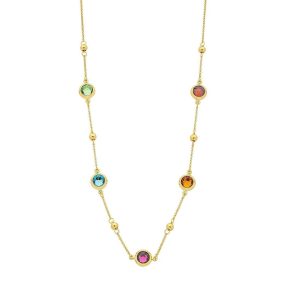9kt Yellow Gold Silver Infused Multi Colour Crystal Necklace 50cm