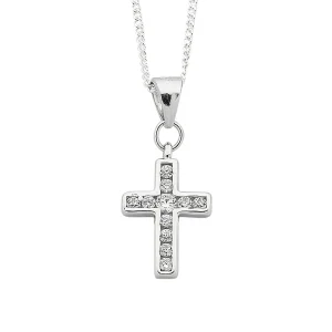 45cm White Cubic Zirconia Cross Pendant Necklace in Sterling Silver