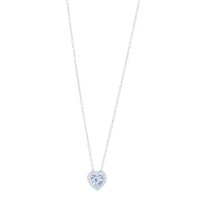 42cm Cubic Zirconia Heart Shape Halo Necklace in Sterling Silver