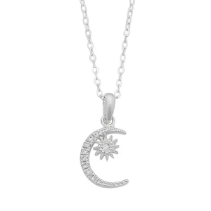 45cm Cubic Zirconia Moon and Sun Necklace in Sterling Silver