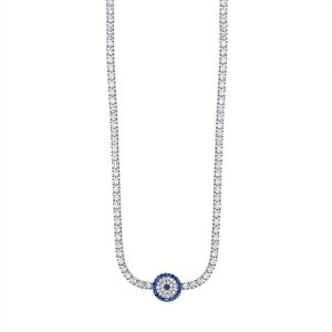 46cm Cubic Zirconia Evil Eye Tennis Necklace in Sterling Silver