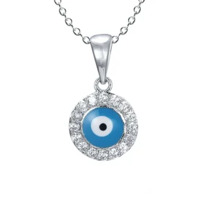 45cm Evil Eye Halo Pendant Necklace in Sterling Silver