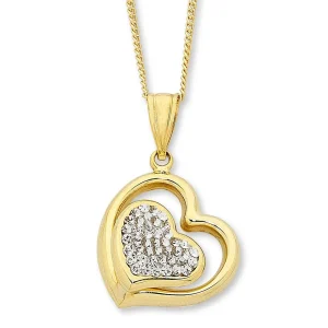 9kt Yellow Gold Silver Infused Crystal Heart Pendant