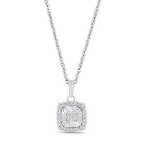 45cm Diamond Set Cushion Miracle Halo Necklace in Sterling Silver