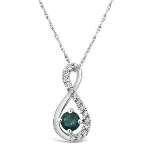 45cm Created Emerald and Diamond Infinity Necklace in Sterling Silver