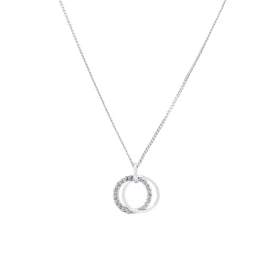 45cm Double Open Circle Pendant Necklace with Cubic Zirconia in Sterling Silver