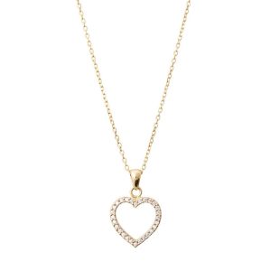 Cubic Zirconia Open Heart Necklace in 9kt Yellow Bonded Gold Silver Infused