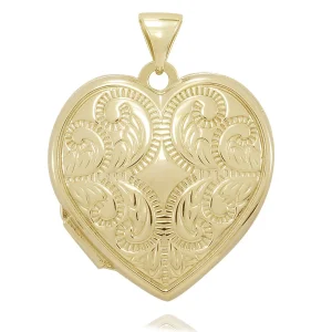 9kt Yellow Gold Infused Filigree Heart Locket 21mm