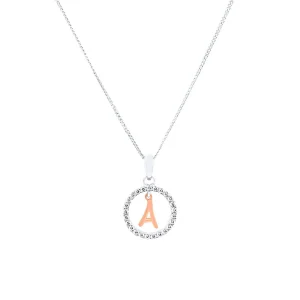 45cm Sterling Silver & Rose Plated Initial Necklace with Cubic Zirconias