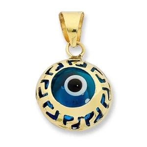 Glass Evil Eye Pendant in 9kt Yellow Gold